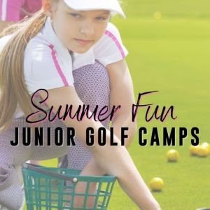 SUMMER FUN JUNIOR GOLF CAMPS - Young golfers picking up golf balls on driving range